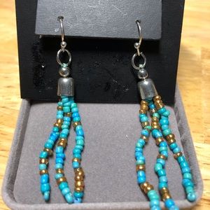 DKNY Turquoise and Gold Bead Seed Dangling Earrings, Super Cute!